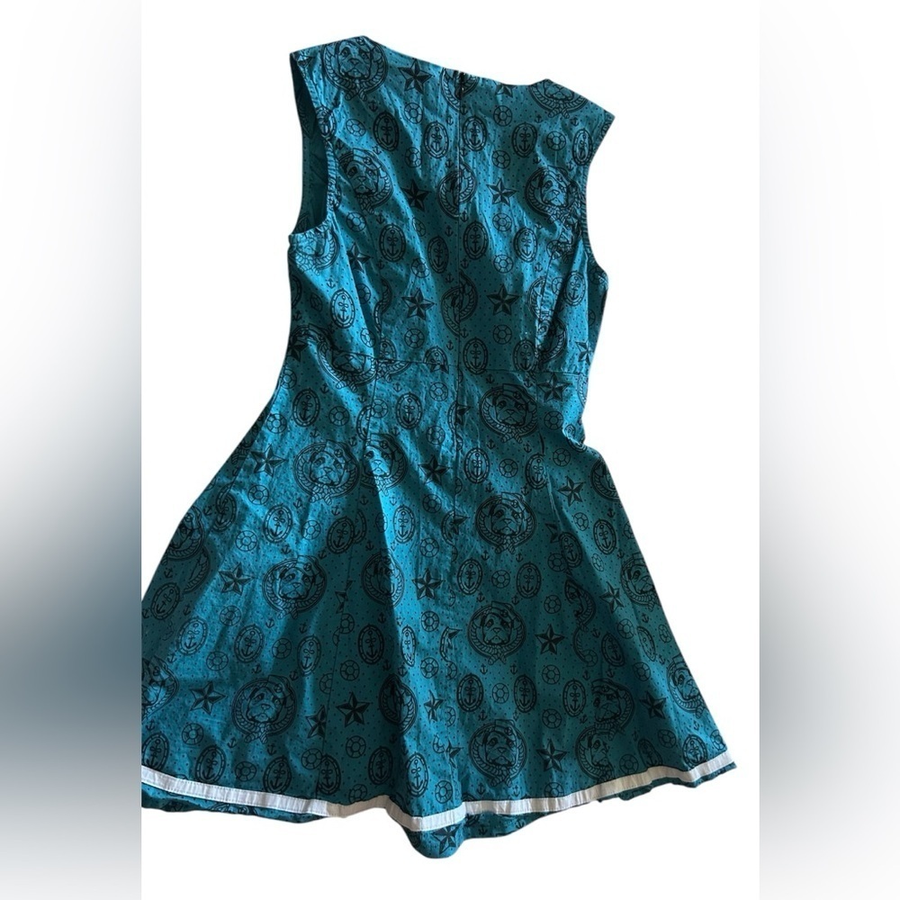 Teal Sleeveless Dress with White Trim - Picture 3 of 5